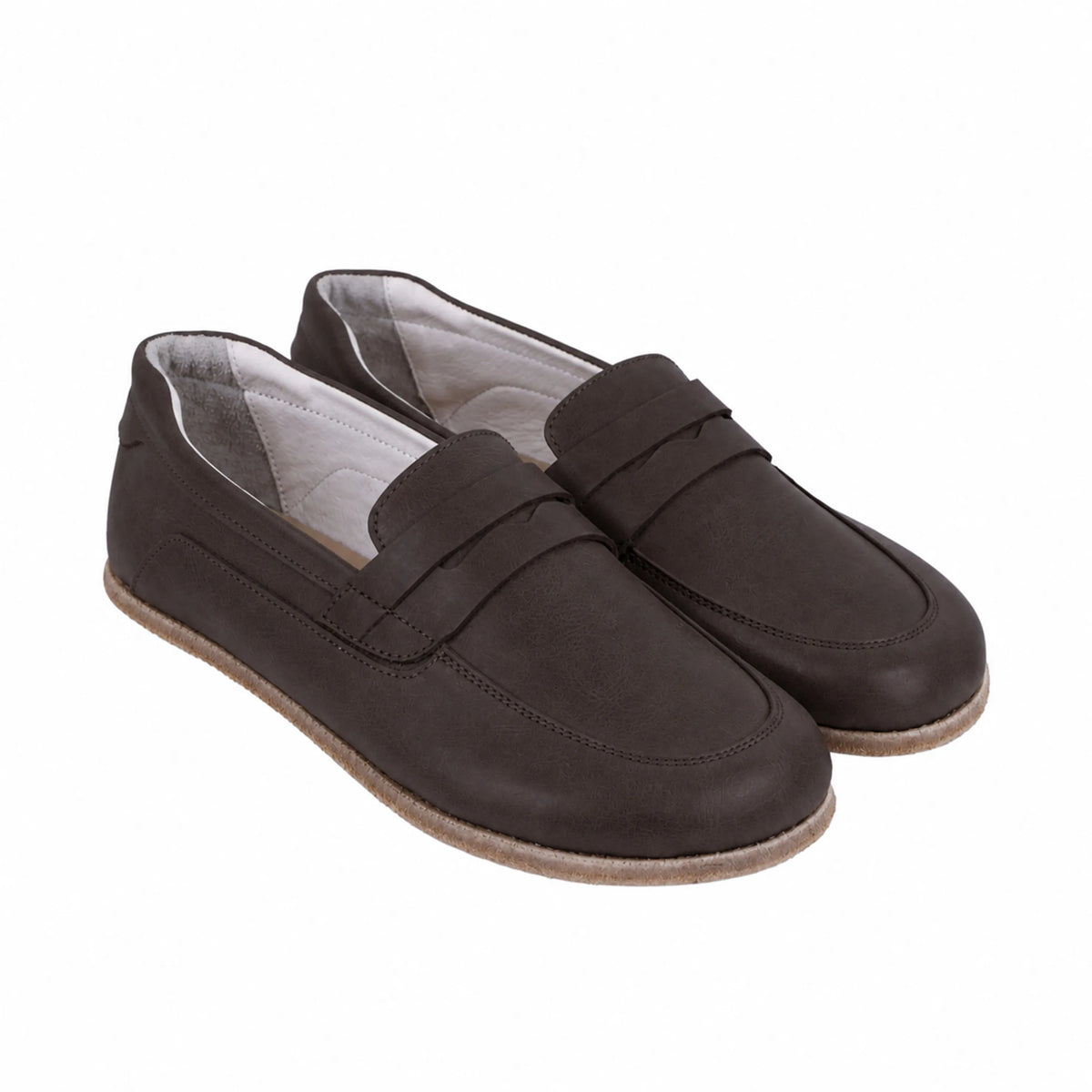 Smooth Barefoot Penny Loafer Shoes – Classic Sole — Leather Sole – Dark Brown