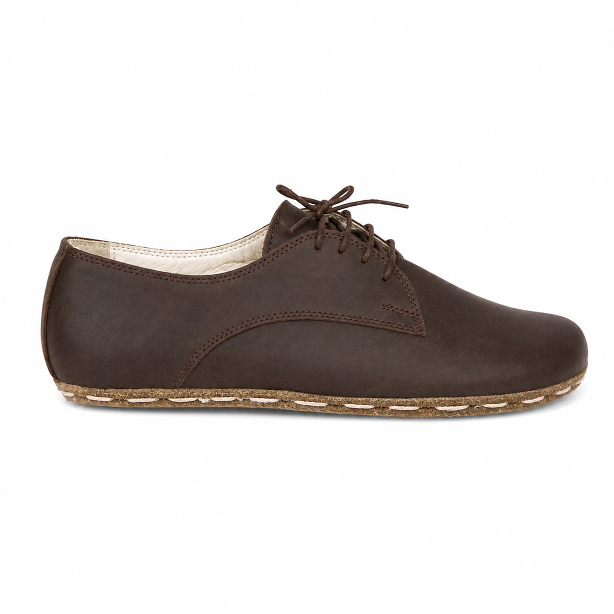 Smooth Barefoot Oxford Shoes — Leather Sole – Dark Brown