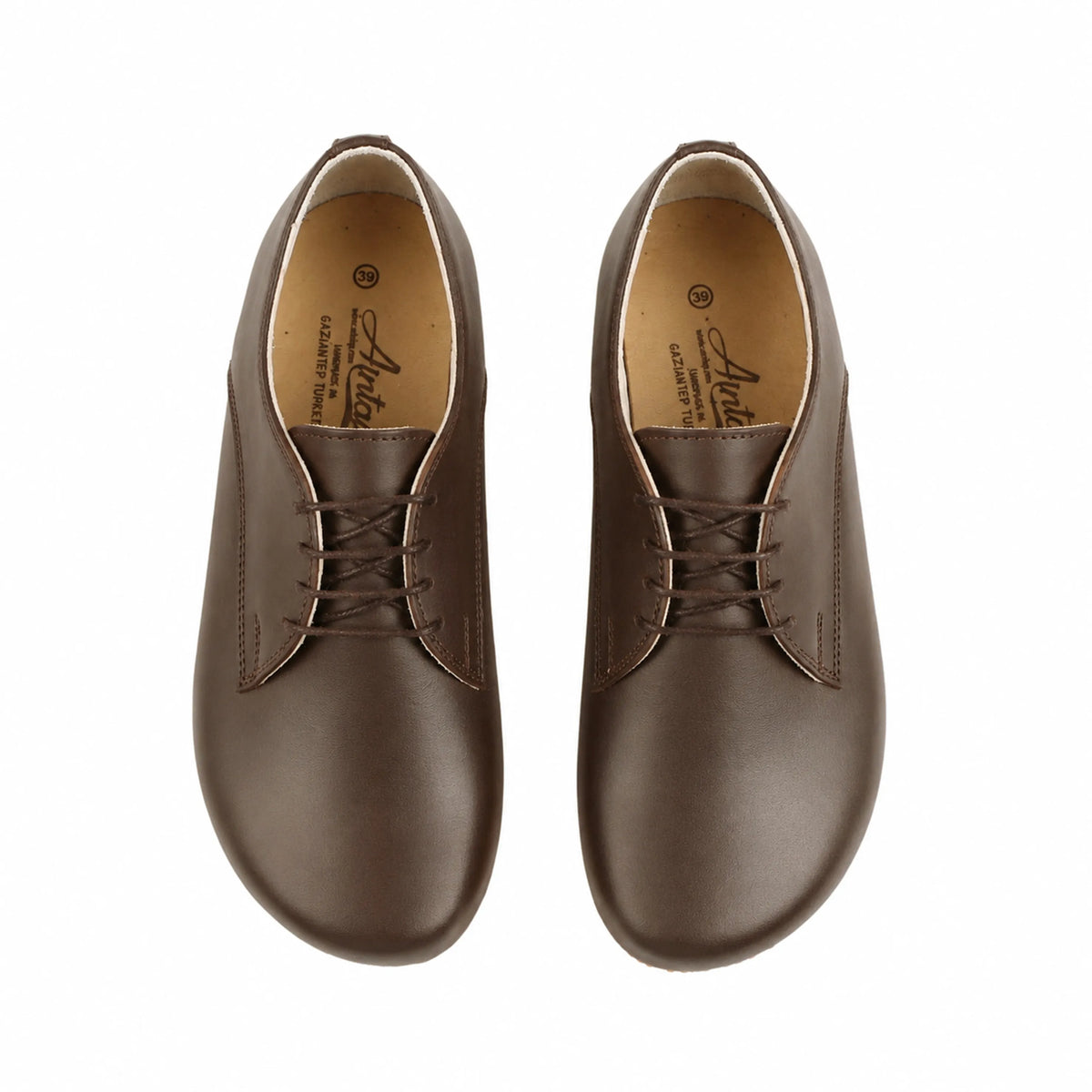 Smooth Barefoot Oxford Shoes — Leather Sole – Dark Brown