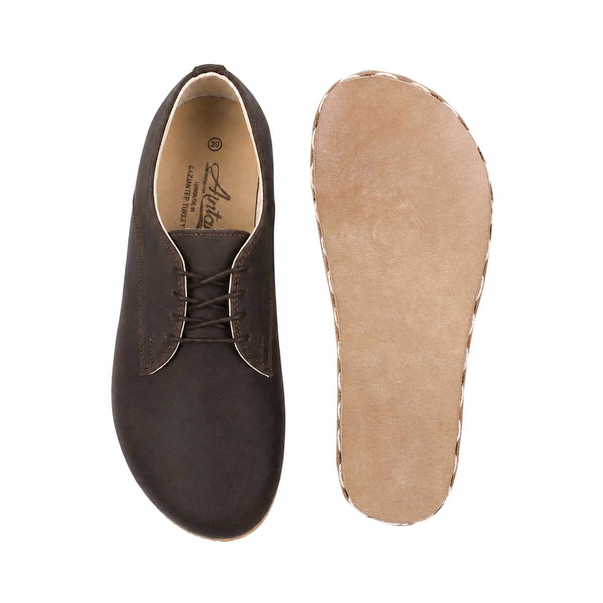 Smooth Barefoot Oxford Shoes — Leather Sole – Dark Brown