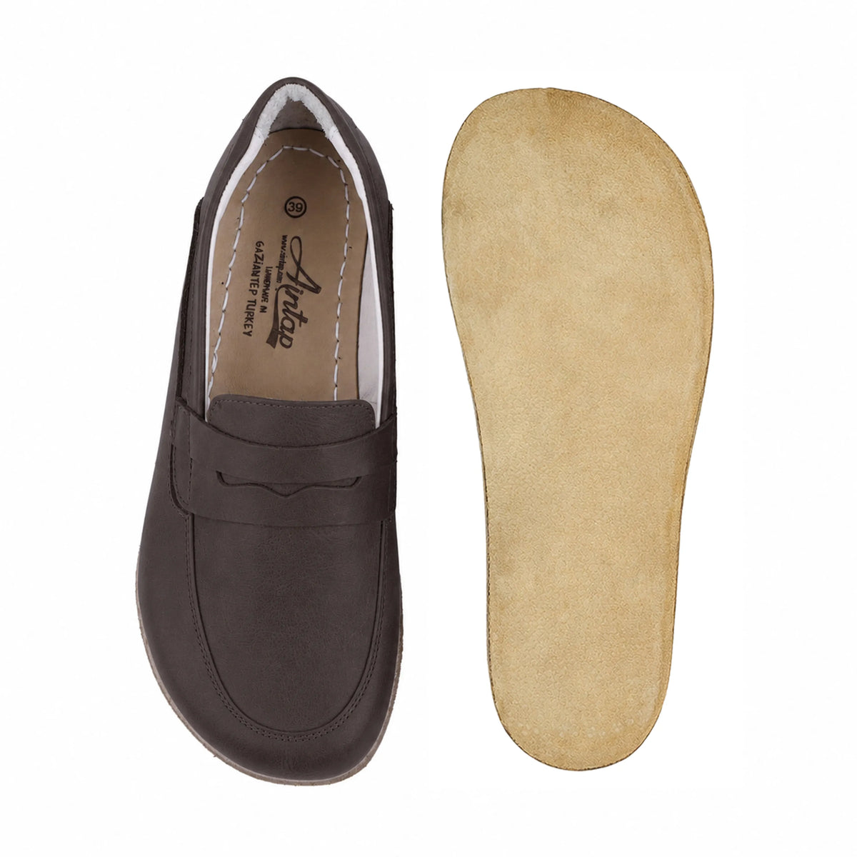 Smooth Barefoot Penny Loafer Shoes – Classic Sole — Leather Sole – Dark Brown