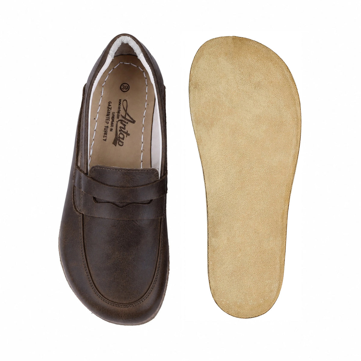 Crazy Barefoot Penny Loafer Shoes – Classic Sole — Leather Sole – Dark Brown