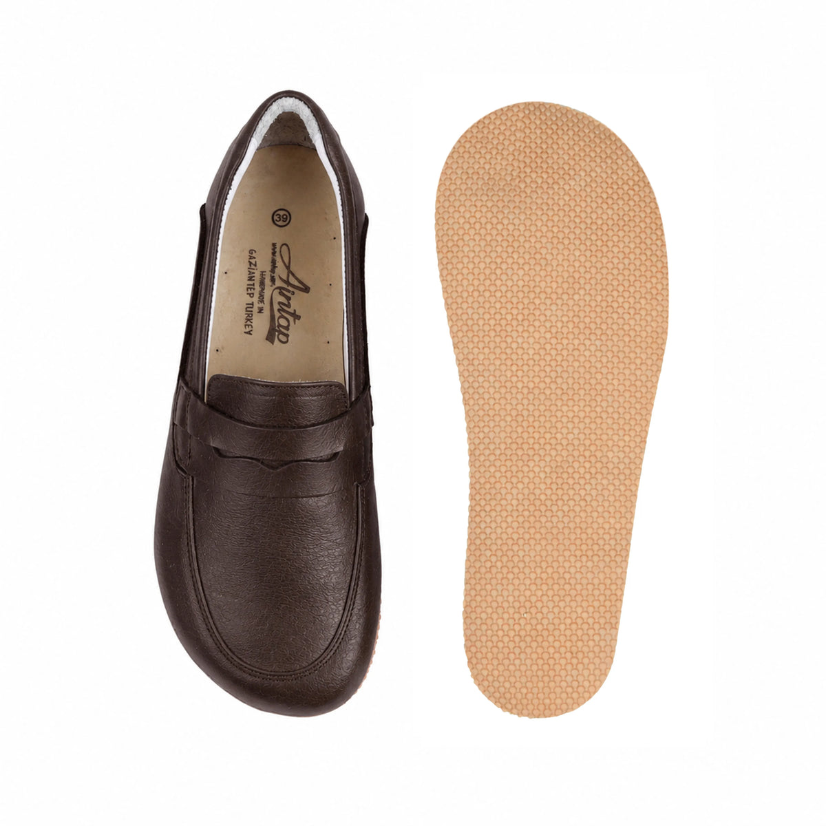 Smooth Barefoot Penny Loafer Shoes – Rubber Sole – Dark Brown