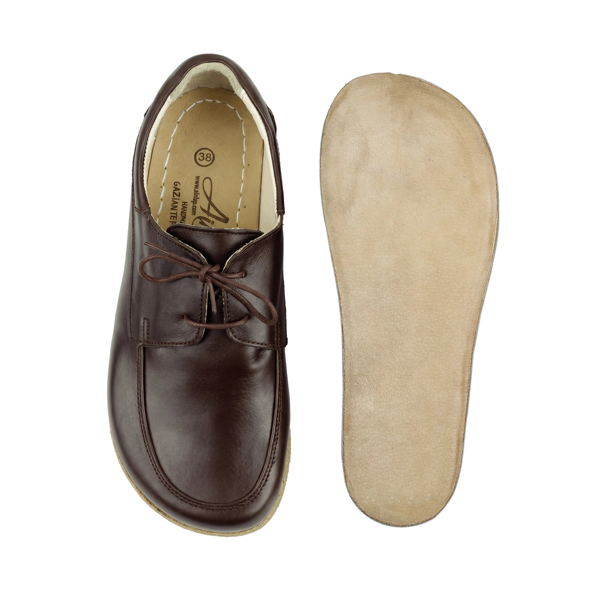 Smooth Barefoot Laces Penny Loafer Shoes – Classic Sole — Leather Sole – Dark Brown