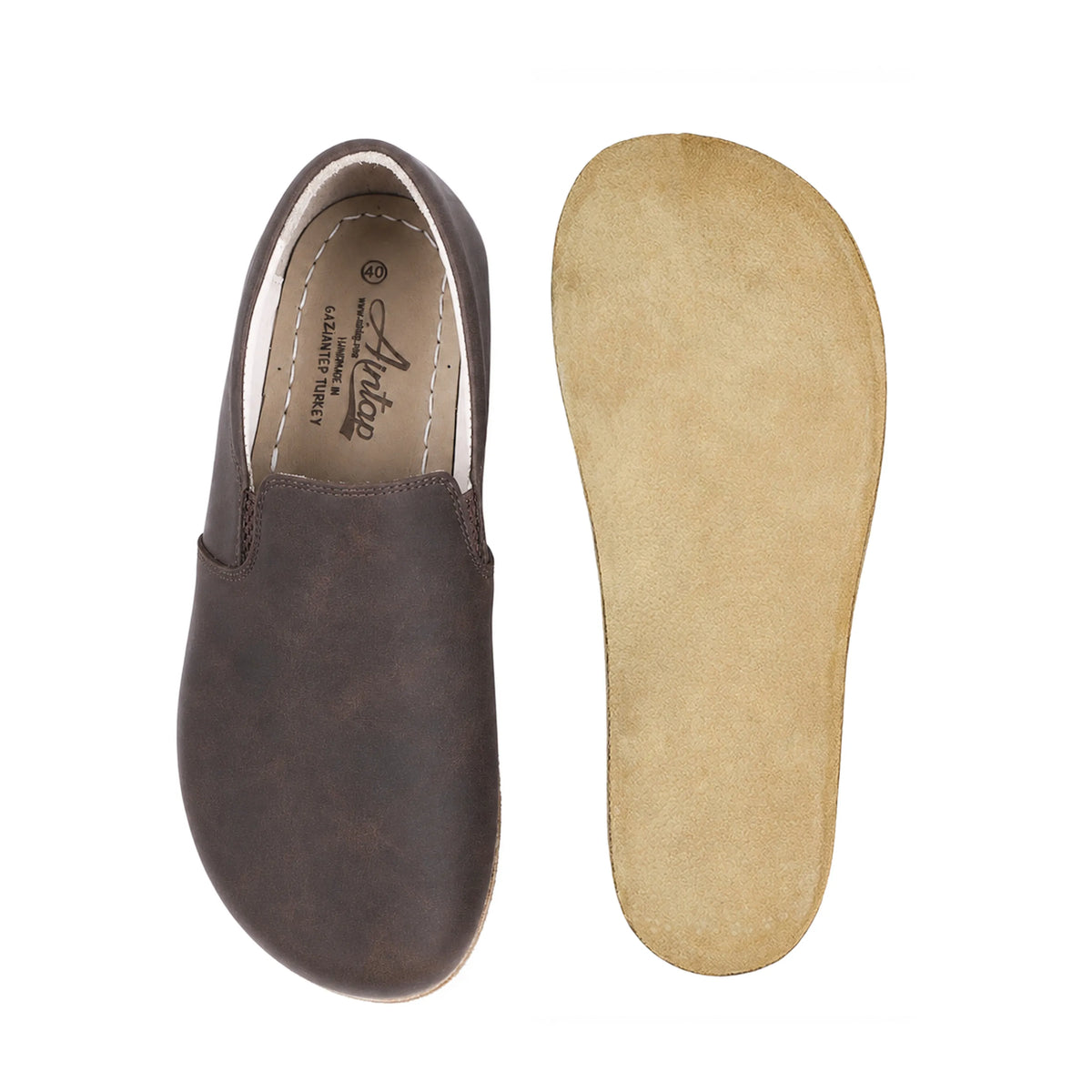 Crazy Barefoot Slip-On Shoes – Classic Sole — Leather Sole – Dark Brown