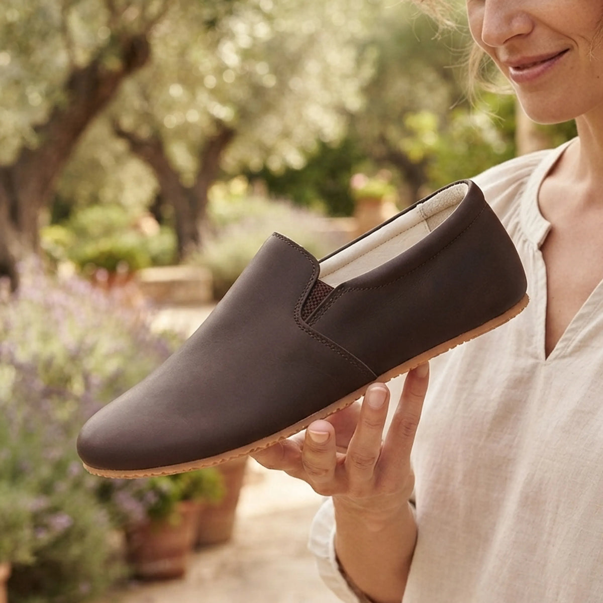 Smooth Barefoot Slip-On Shoes – Rubber Sole – Dark Brown