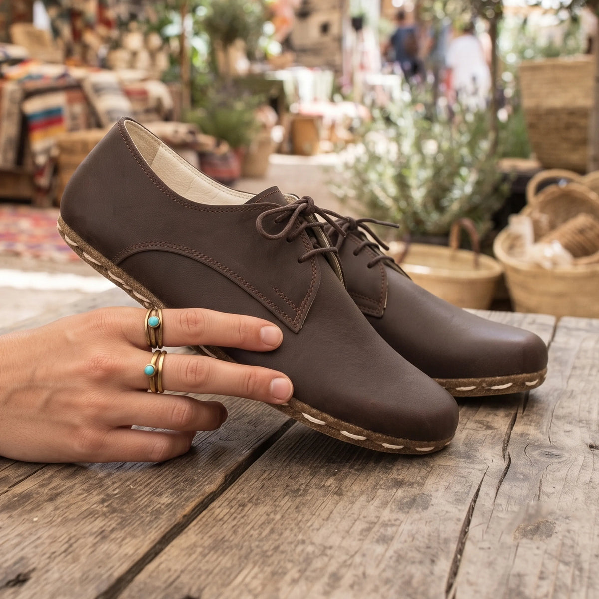 Smooth Barefoot Oxford Shoes — Leather Sole – Dark Brown