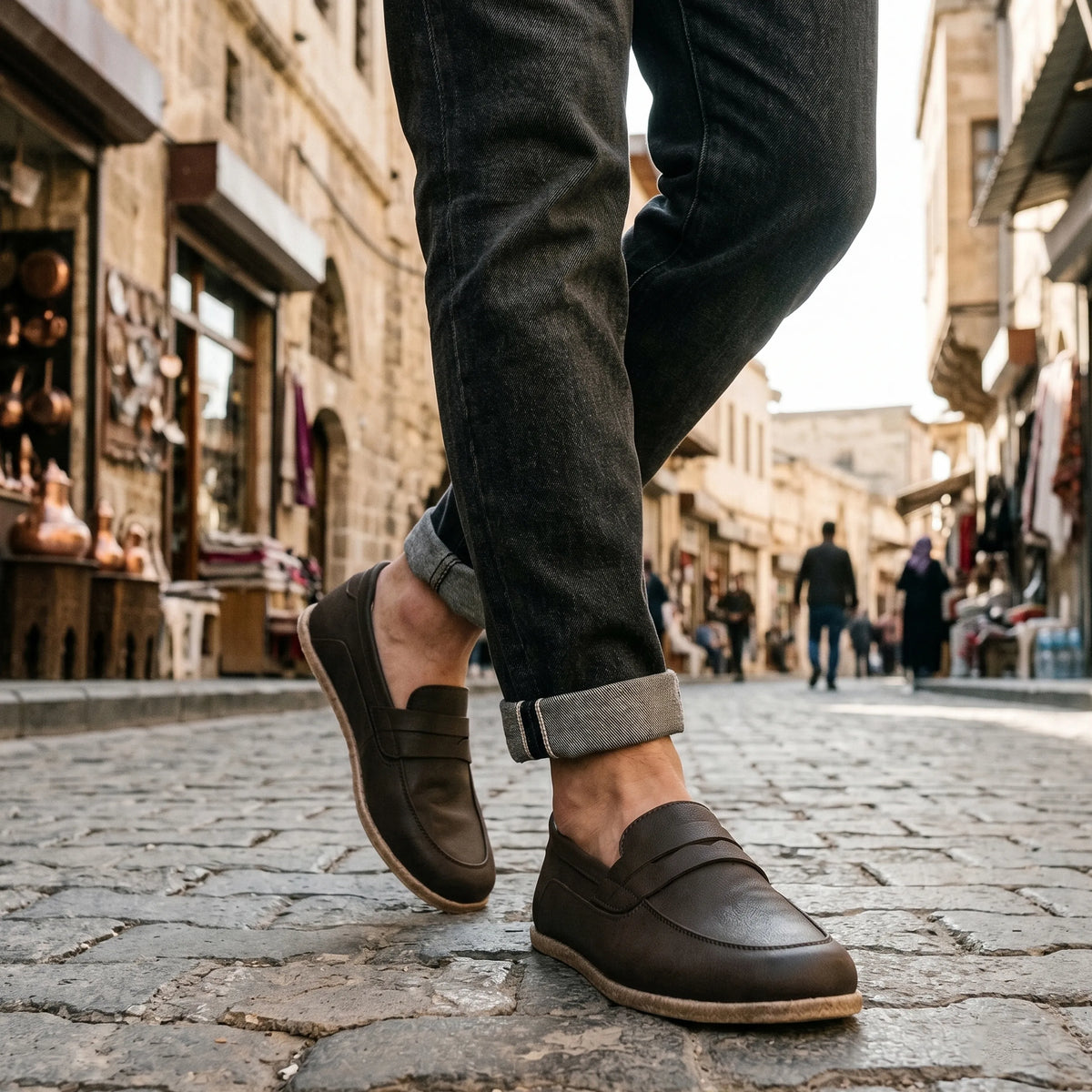 Smooth Barefoot Penny Loafer Shoes – Classic Sole — Leather Sole – Dark Brown