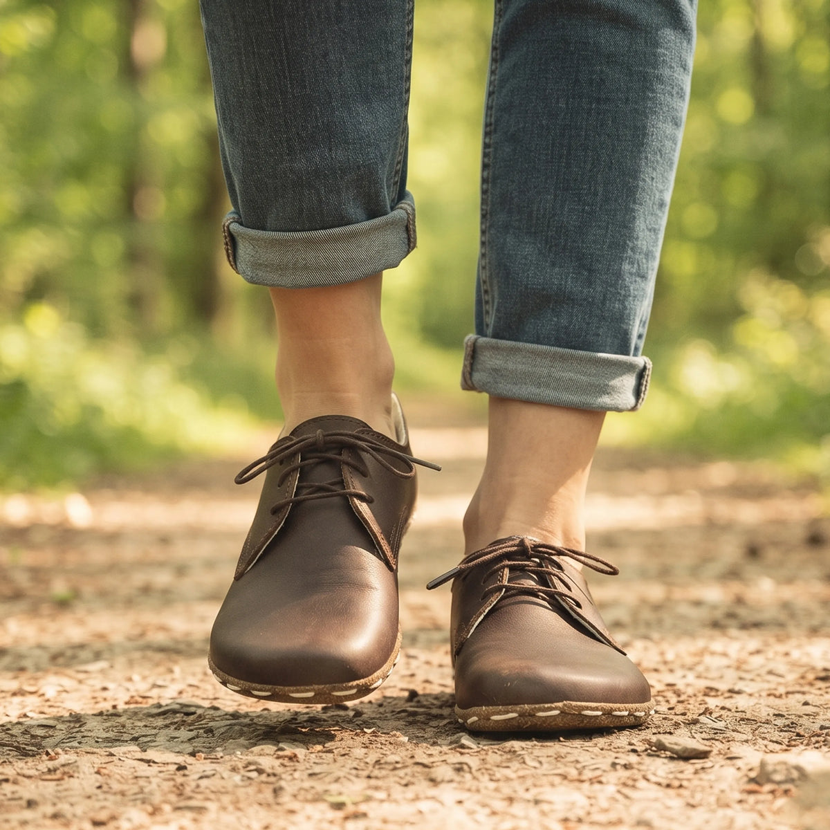 Smooth Barefoot Oxford Shoes — Leather Sole – Dark Brown