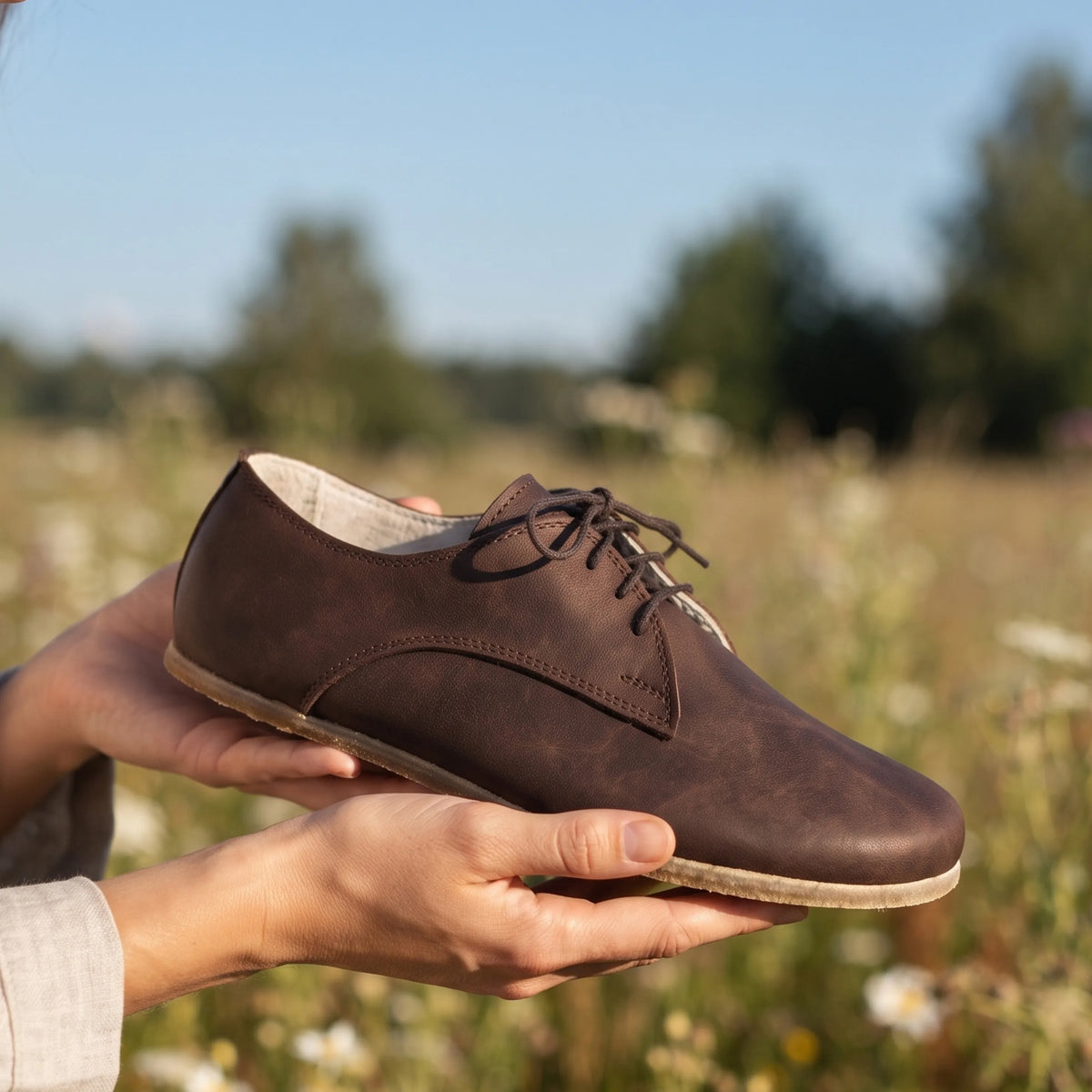 Crazy Barefoot Oxford Shoes – Classic Sole — Leather Sole – Dark Brown