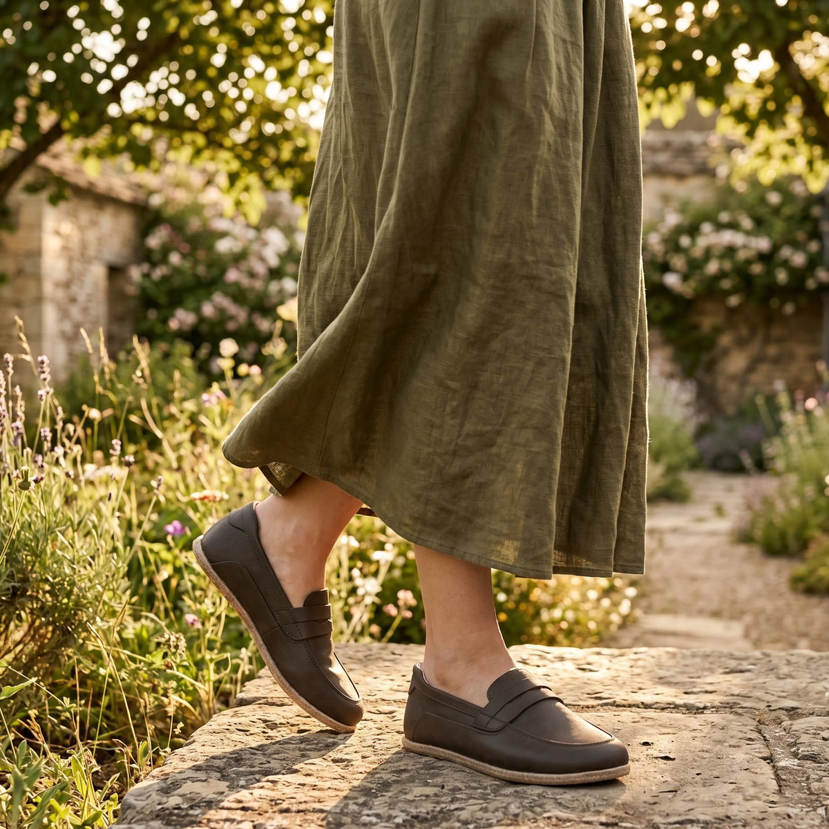 Smooth Barefoot Penny Loafer Shoes – Classic Sole — Leather Sole – Dark Brown