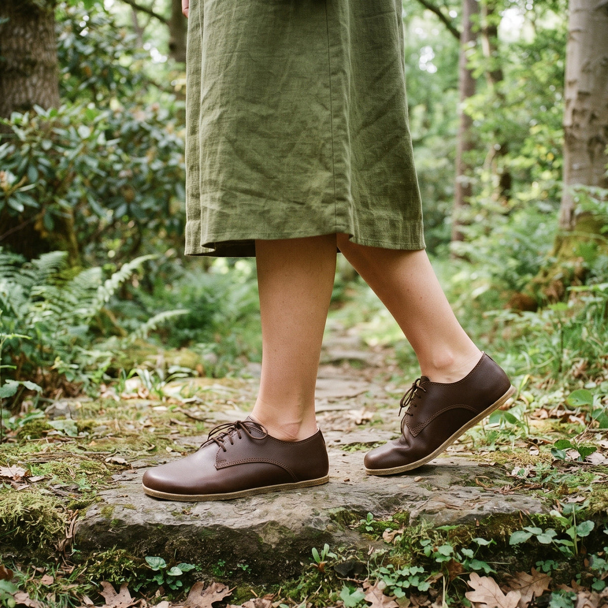 Smooth Barefoot Oxford Shoes – Classic Sole — Leather Sole – Dark Brown