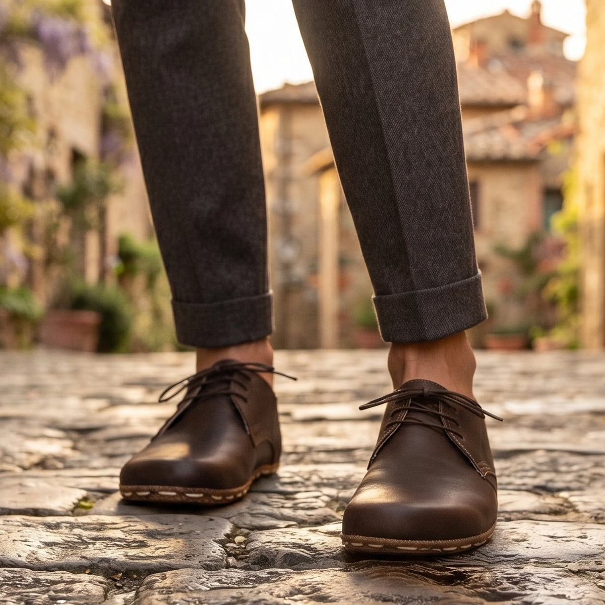 Smooth Barefoot Oxford Shoes — Leather Sole – Dark Brown