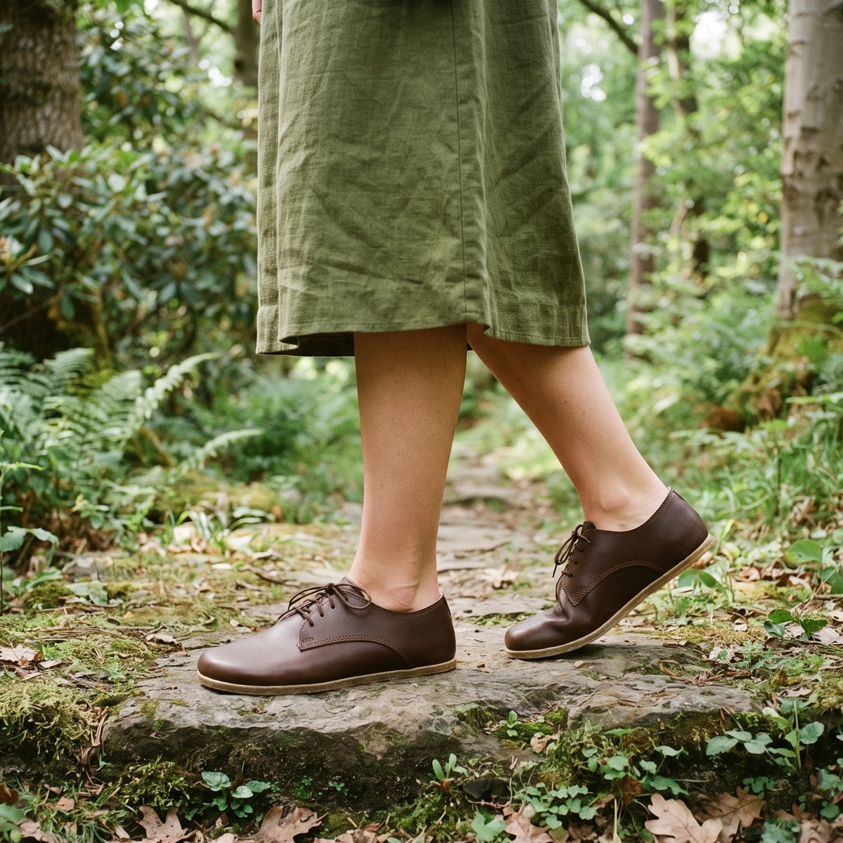 Smooth Barefoot Oxford Shoes – Classic Sole — Leather Sole – Dark Brown