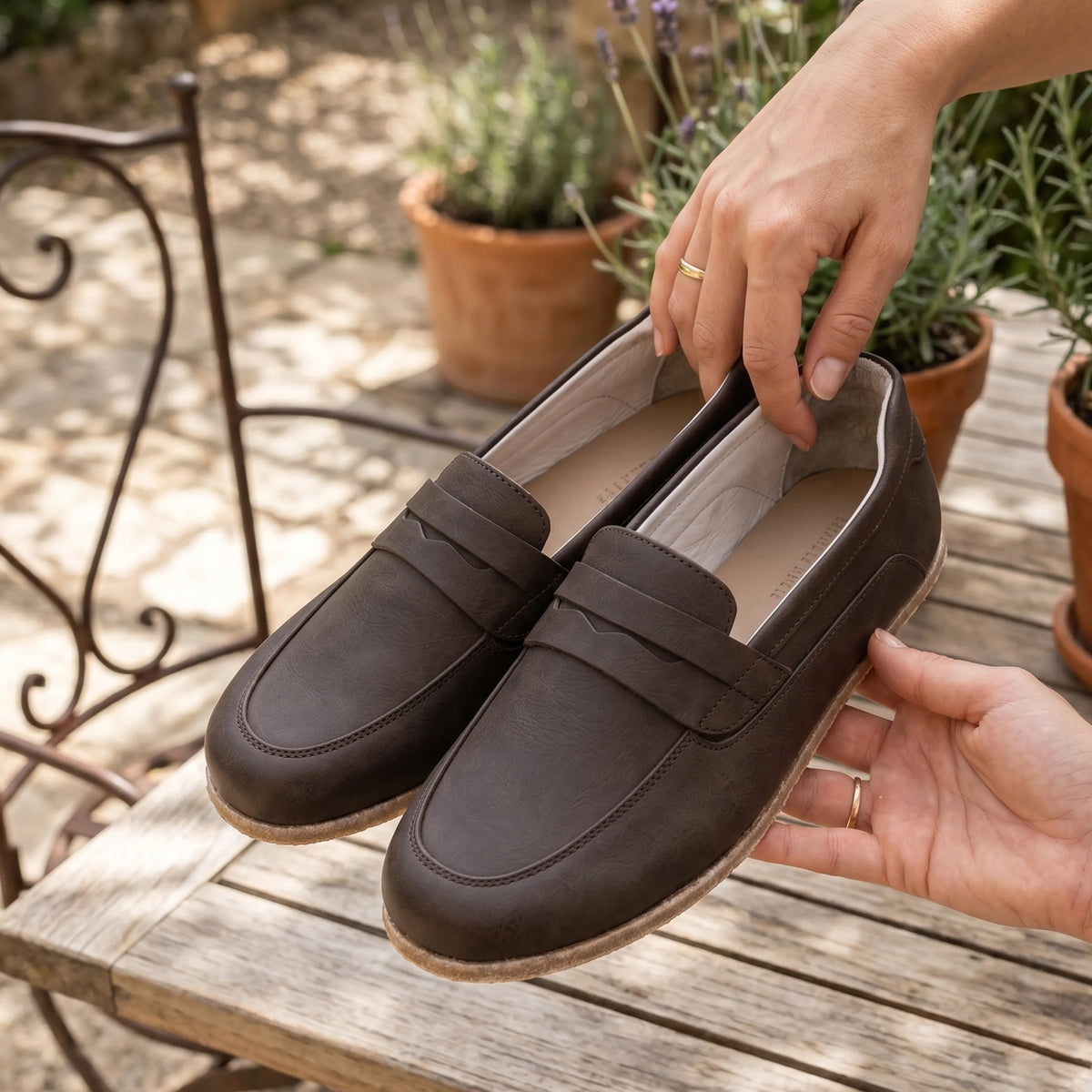 Smooth Barefoot Penny Loafer Shoes – Classic Sole — Leather Sole – Dark Brown