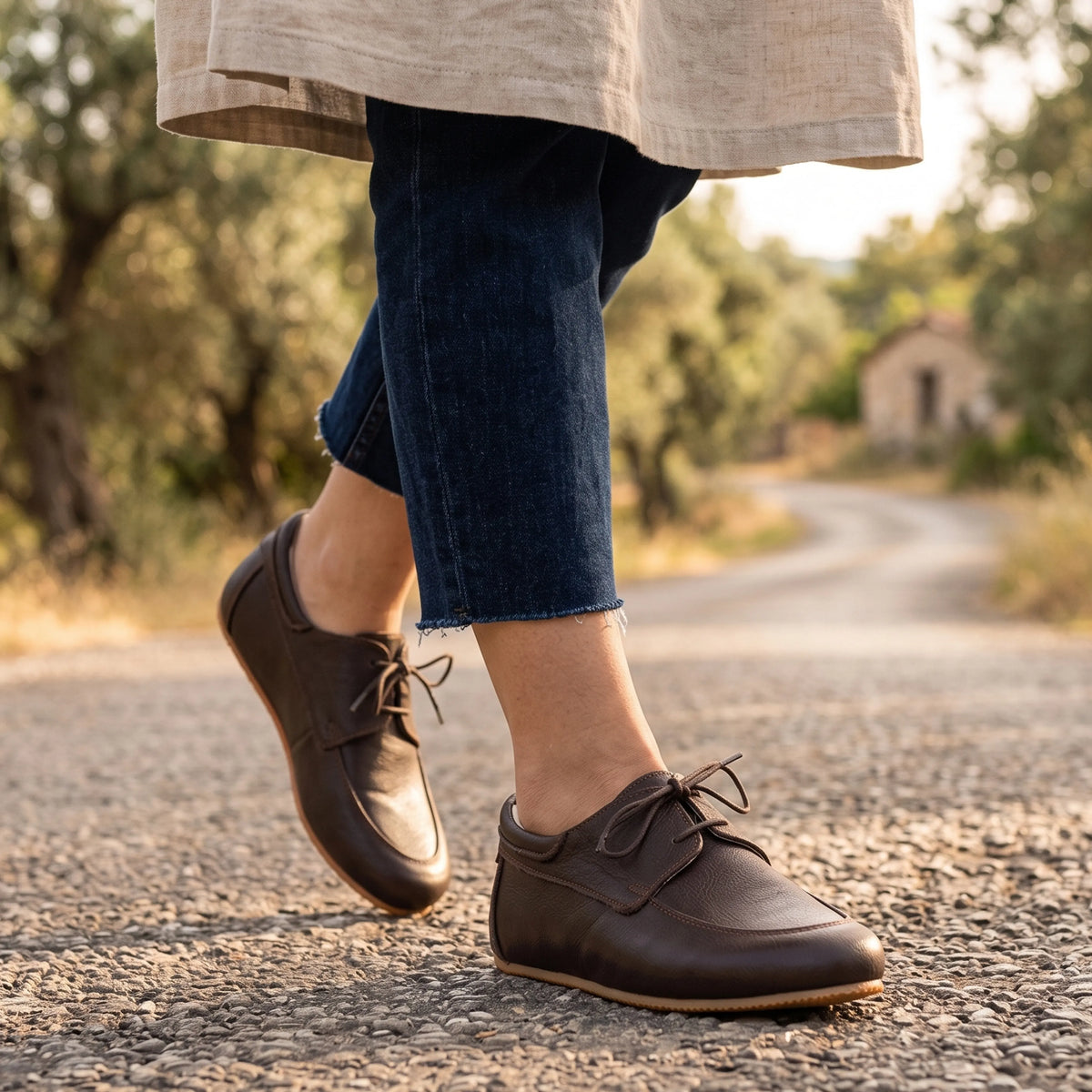 Smooth Barefoot Laces Penny Loafer Shoes – Rubber Sole – Dark Brown