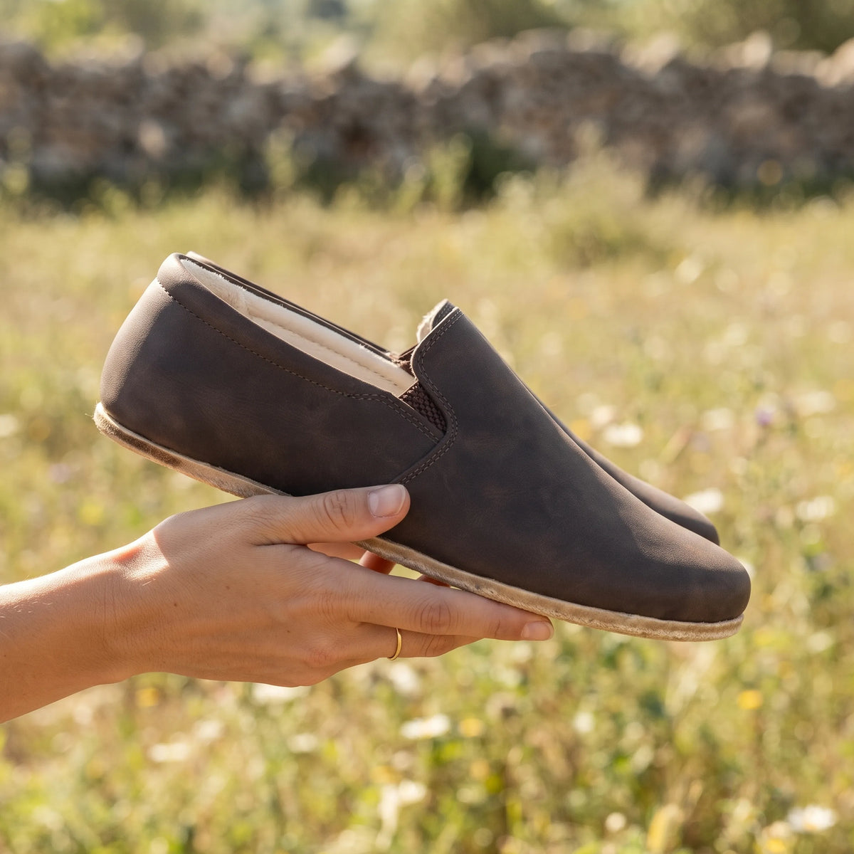 Crazy Barefoot Slip-On Shoes – Classic Sole — Leather Sole – Dark Brown