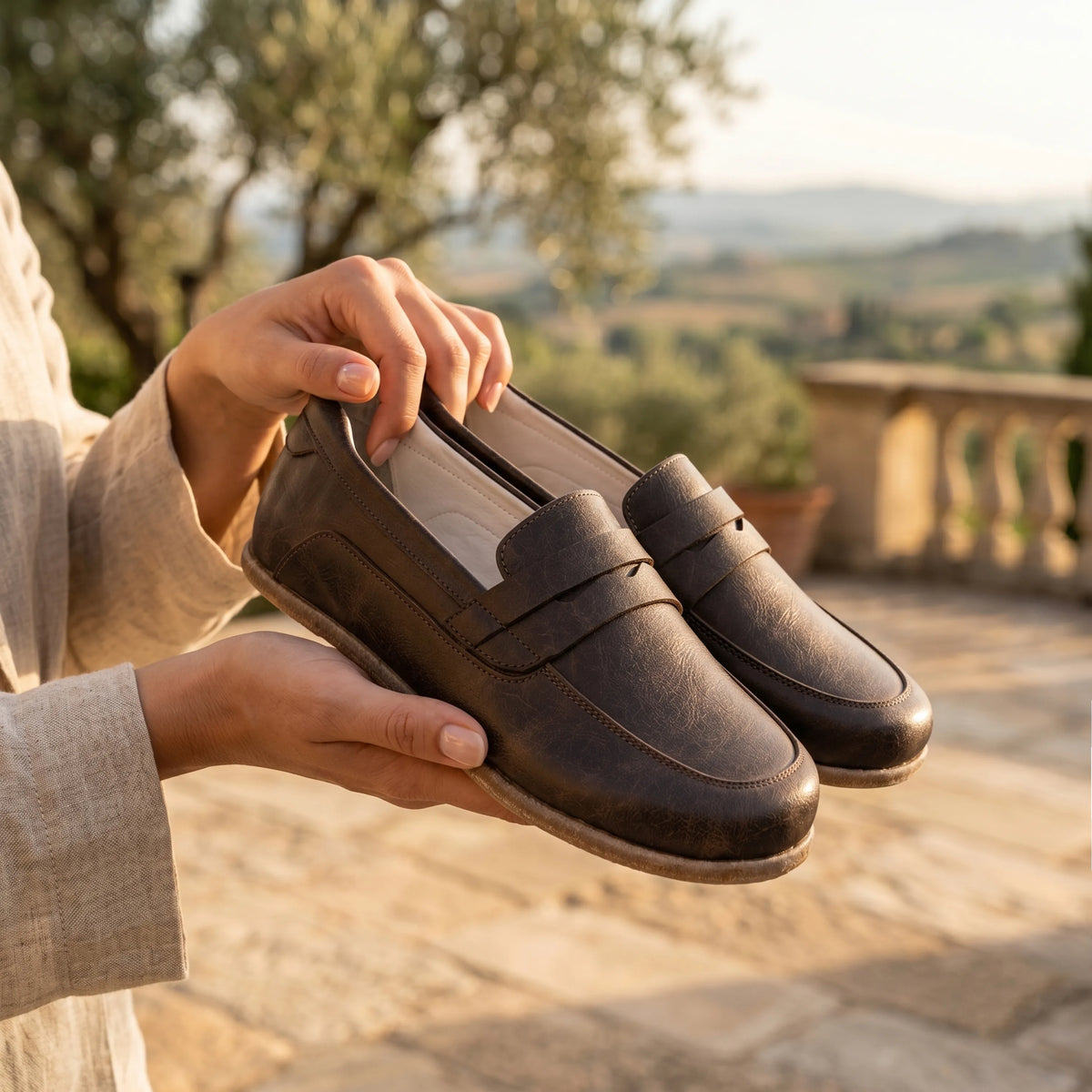 Crazy Barefoot Penny Loafer Shoes – Classic Sole — Leather Sole – Dark Brown
