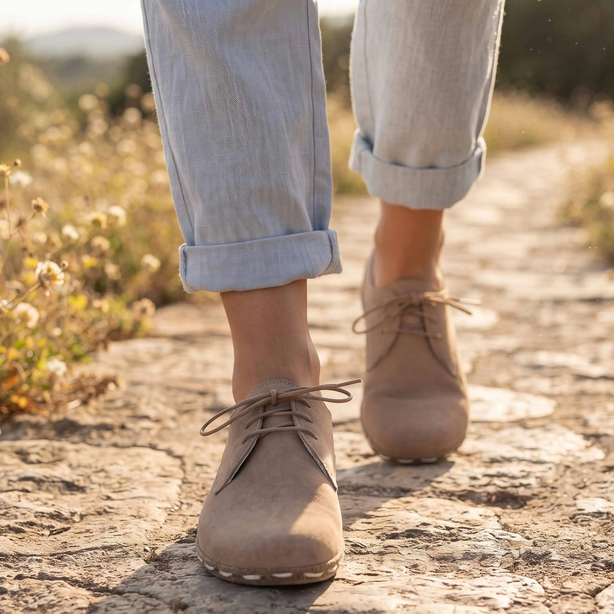 Nubuck Barefoot Oxford Shoes — Leather Sole – Cream