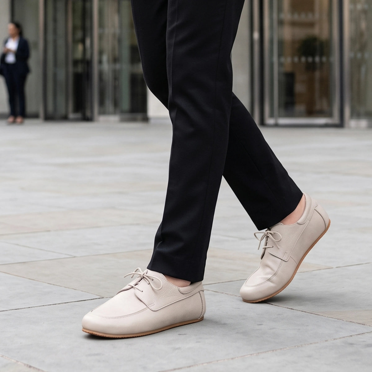 Smooth Barefoot Laces Penny Loafer Shoes – Rubber Sole – Cream