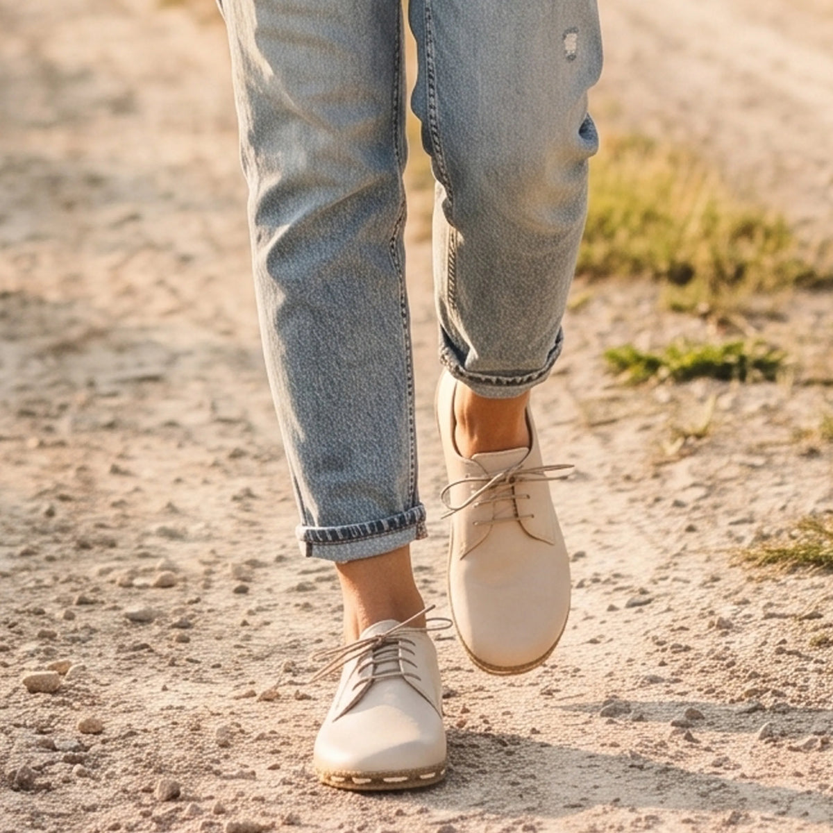 Smooth Barefoot Oxford Shoes — Leather Sole – Cream