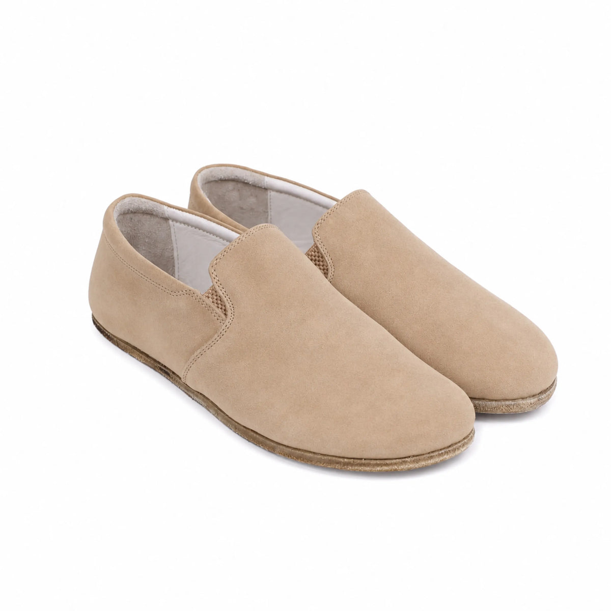 Nubuck Barefoot Slip-On Shoes – Classic Sole — Leather Sole – Cream