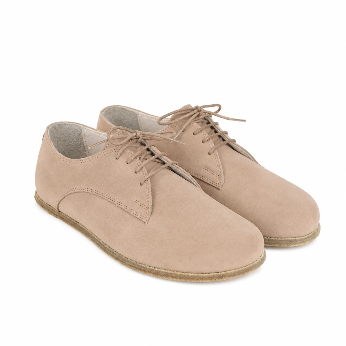 Nubuck Barefoot Oxford Shoes – Classic Sole — Leather Sole – Cream