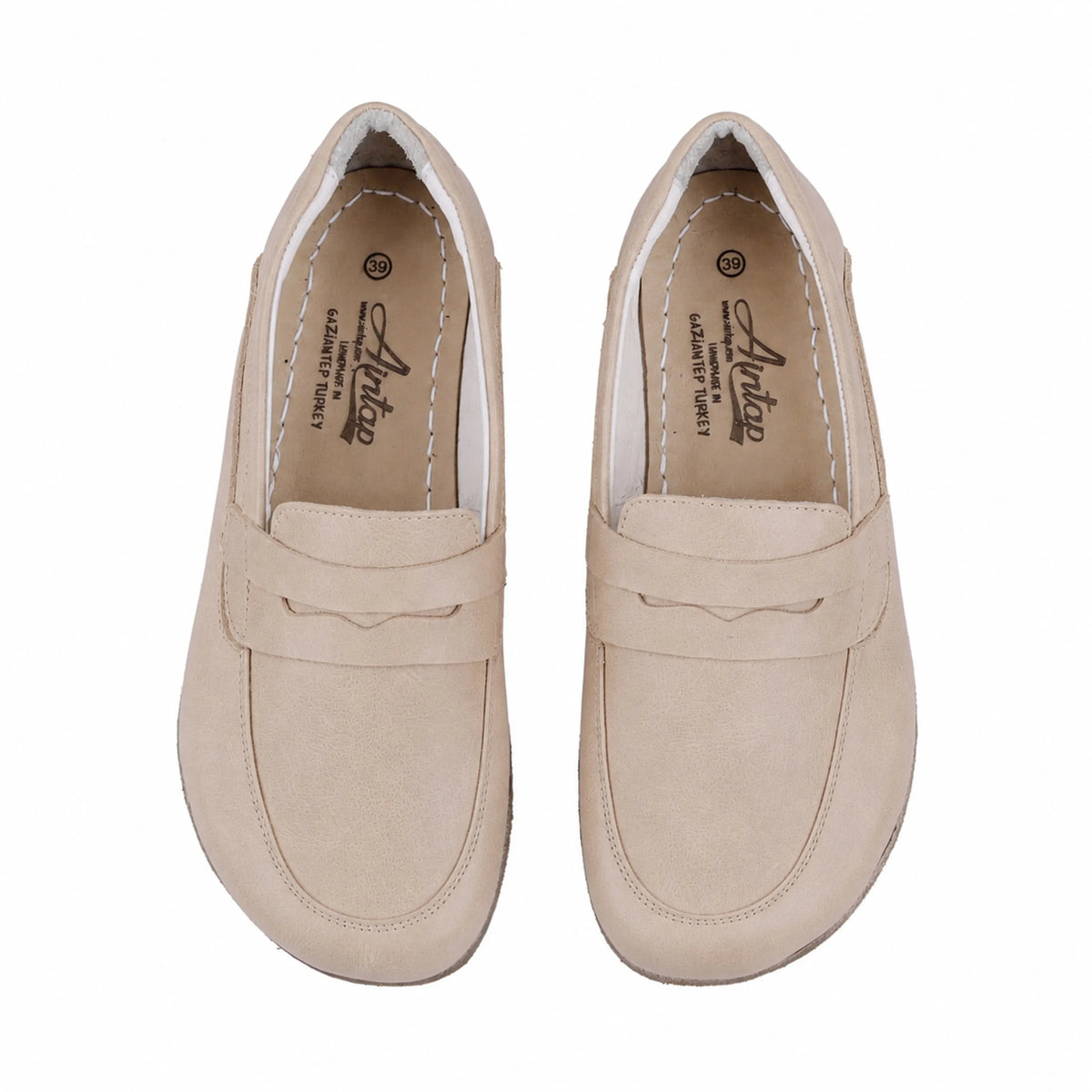 Smooth Barefoot Penny Loafer Shoes – Classic Sole — Leather Sole – Cream