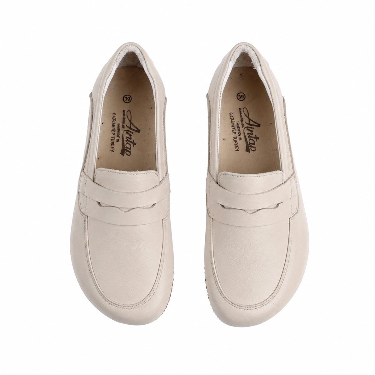 Smooth Barefoot Penny Loafer Shoes – Rubber Sole – Cream