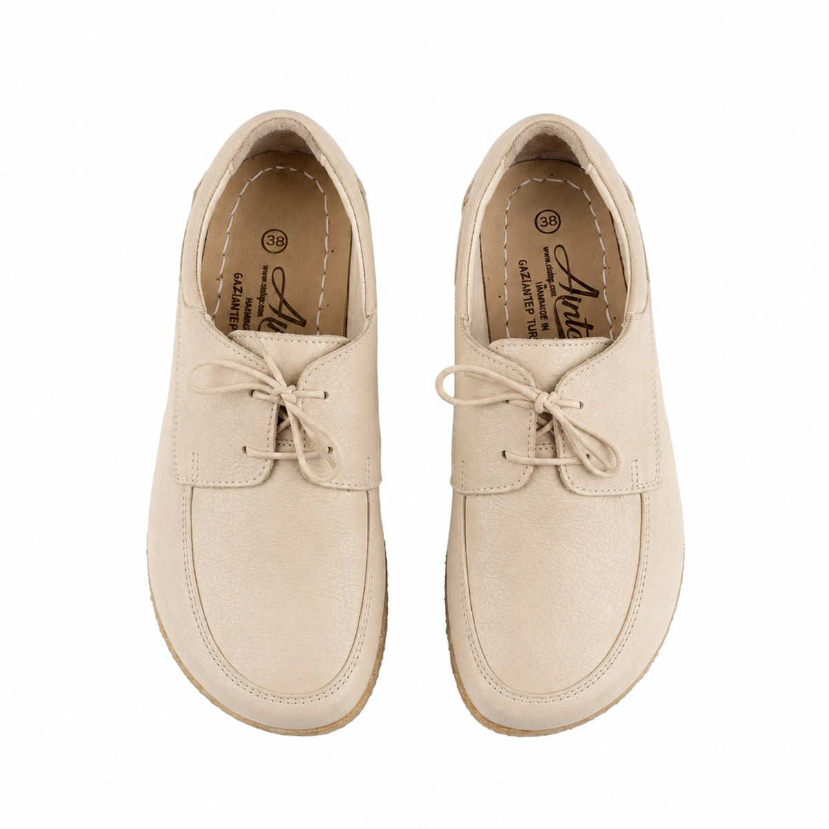 Smooth Barefoot Laces Penny Loafer Shoes – Classic Sole — Leather Sole – Cream