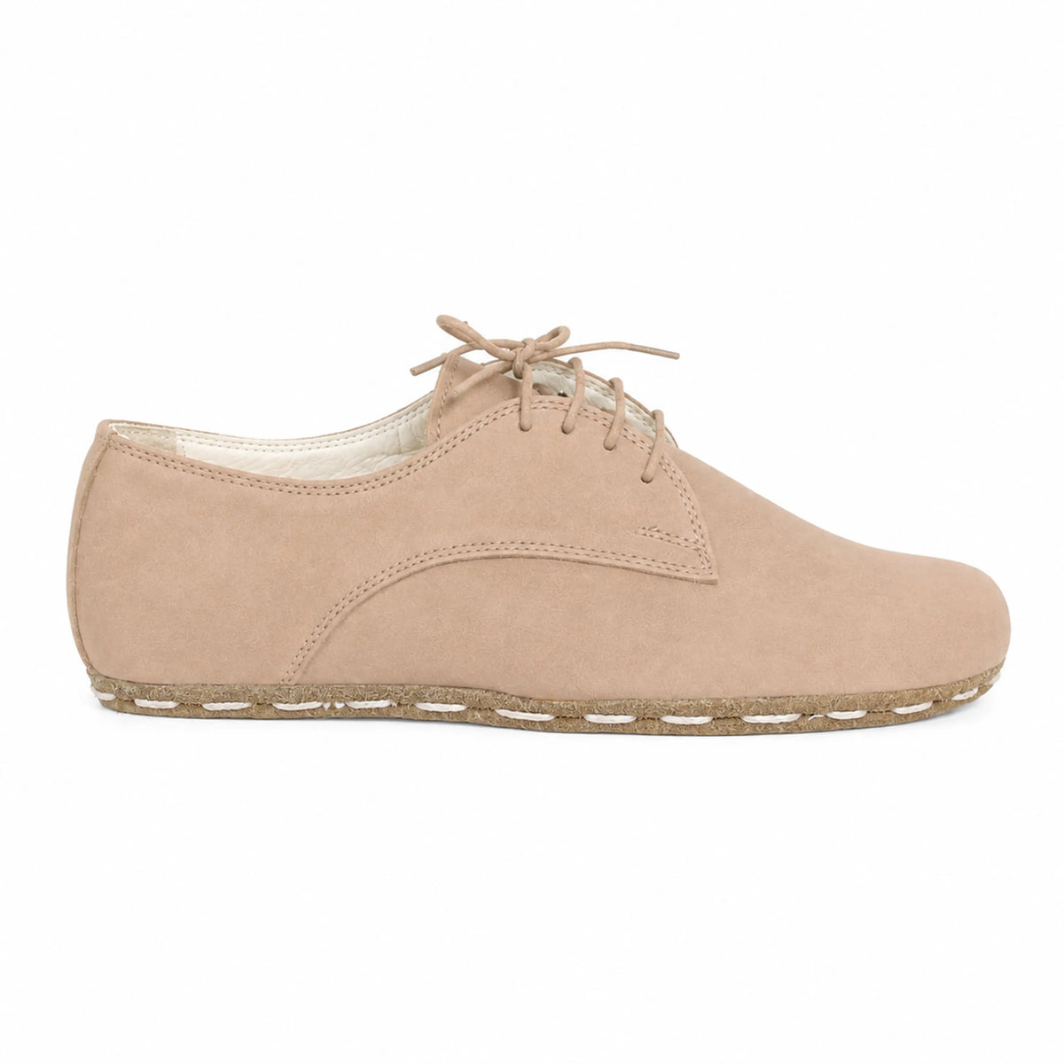 Nubuck Barefoot Oxford Shoes — Leather Sole – Cream