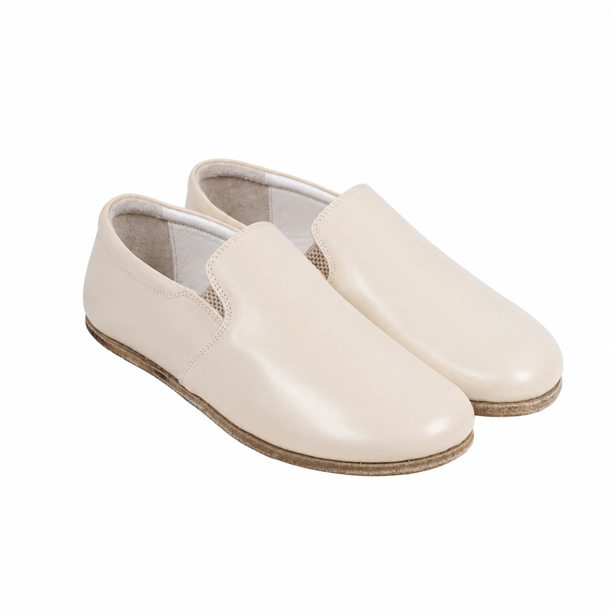 Smooth Barefoot Slip-On Shoes – Classic Sole — Leather Sole – Cream