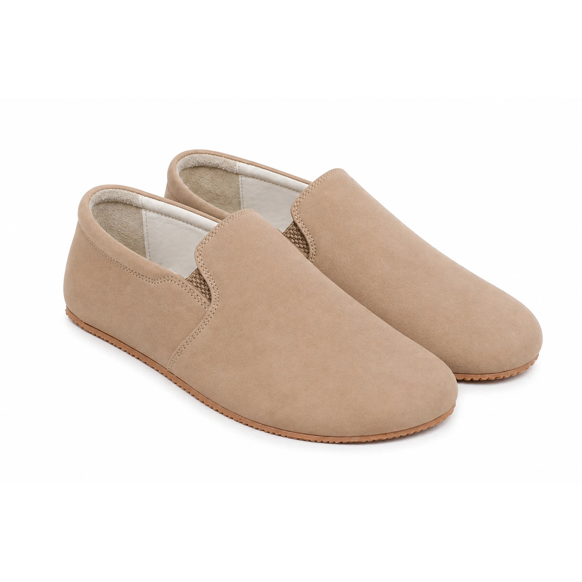 Nubuck Barefoot Slip-On Shoes – Rubber Sole – Cream