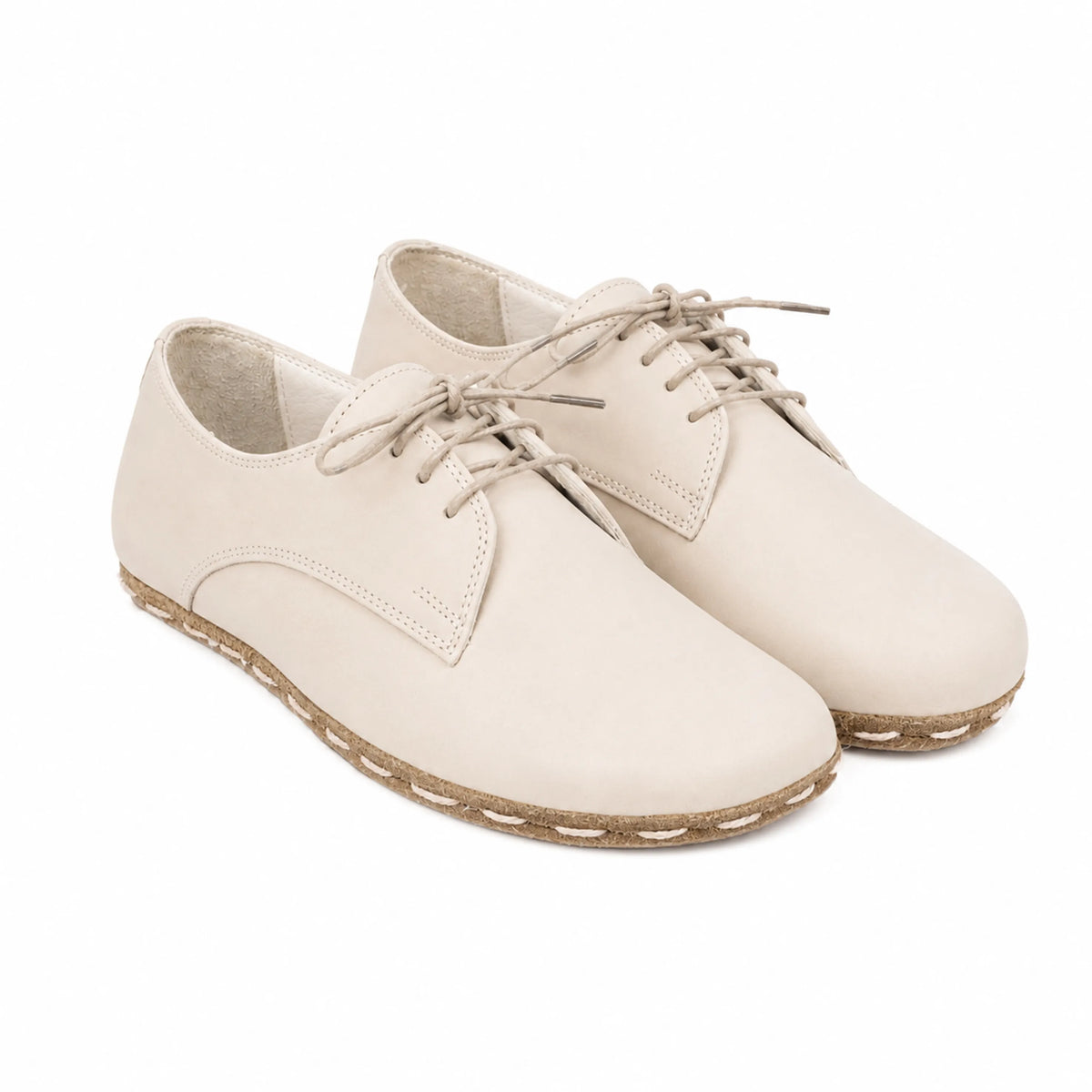 Smooth Barefoot Oxford Shoes — Leather Sole – Cream