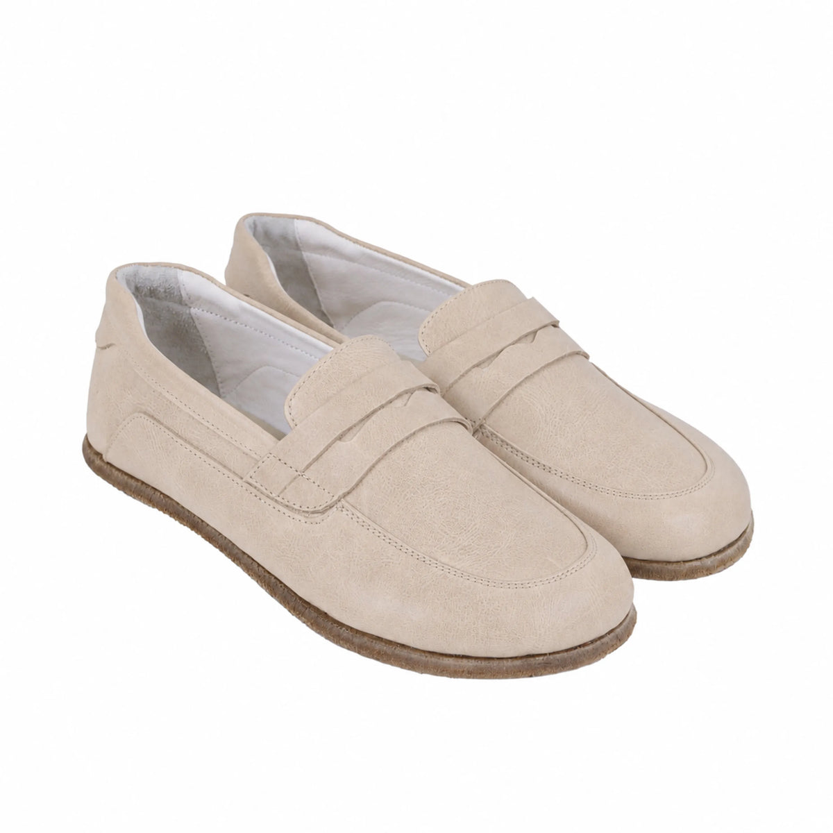 Smooth Barefoot Penny Loafer Shoes – Classic Sole — Leather Sole – Cream