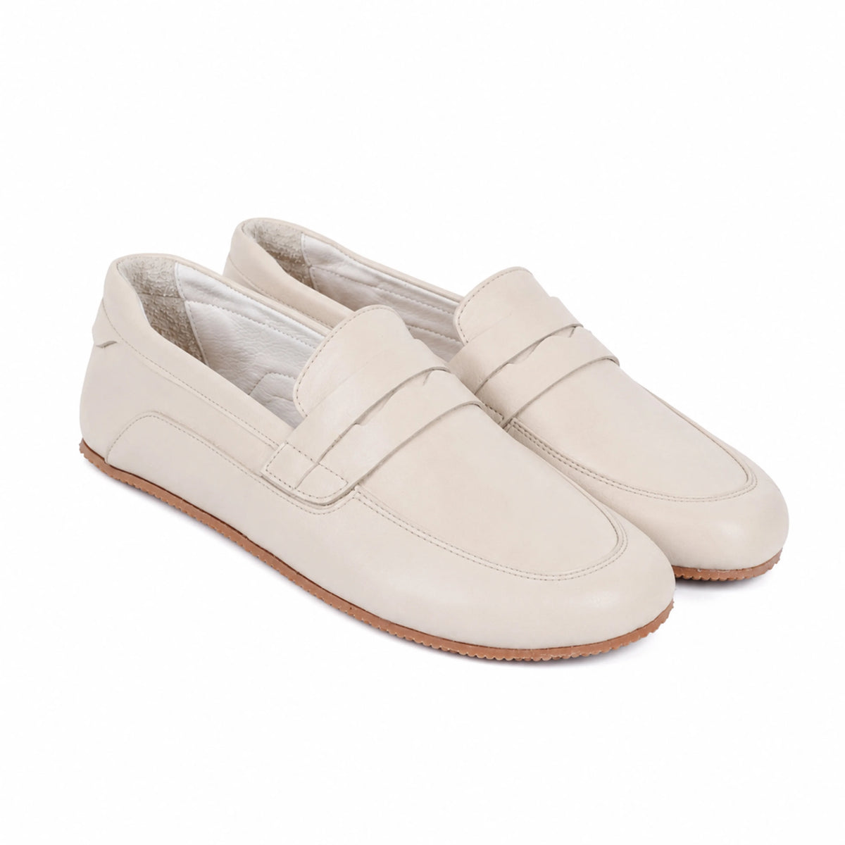 Smooth Barefoot Penny Loafer Shoes – Rubber Sole – Cream
