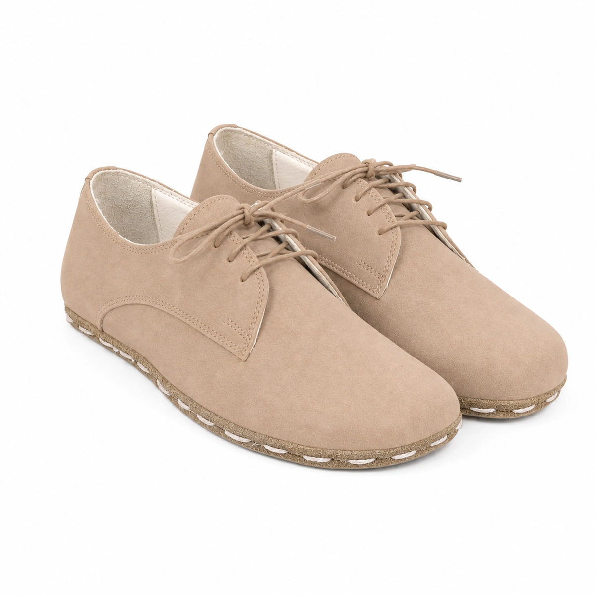 Nubuck Barefoot Oxford Shoes — Leather Sole – Cream