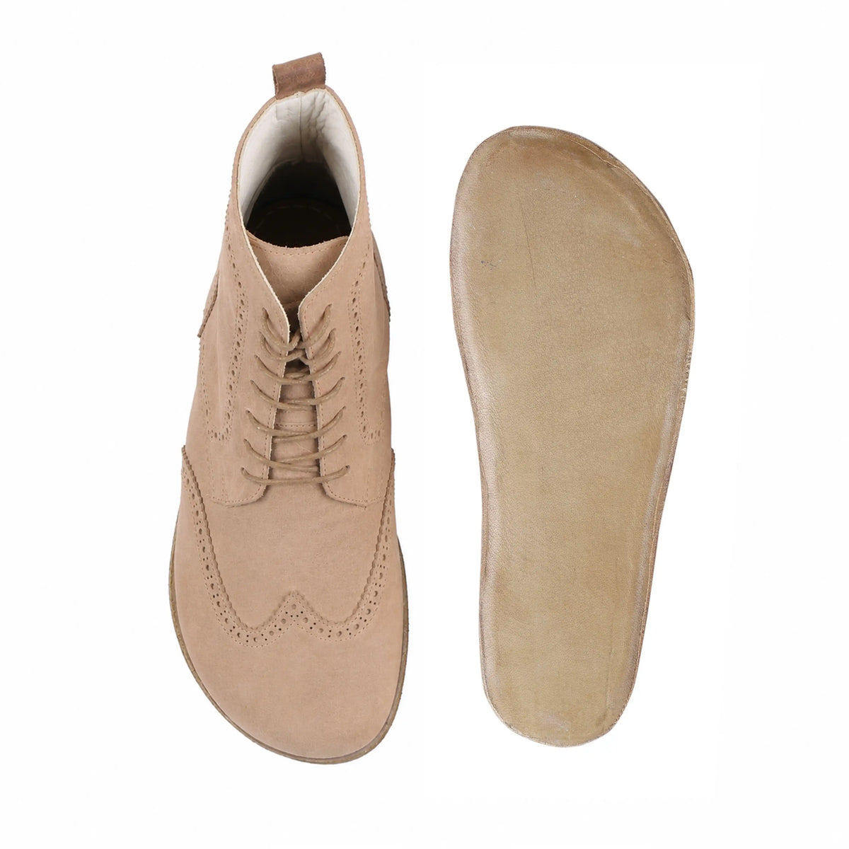 Nubuck Barefoot Moccasin Boots Shoes – Classic Sole — Leather Sole – Cream