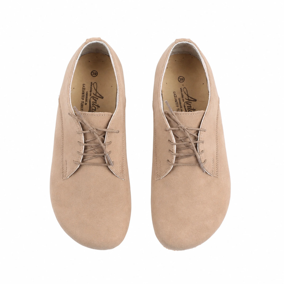 Nubuck Barefoot Oxford Shoes – Classic Sole — Leather Sole – Cream