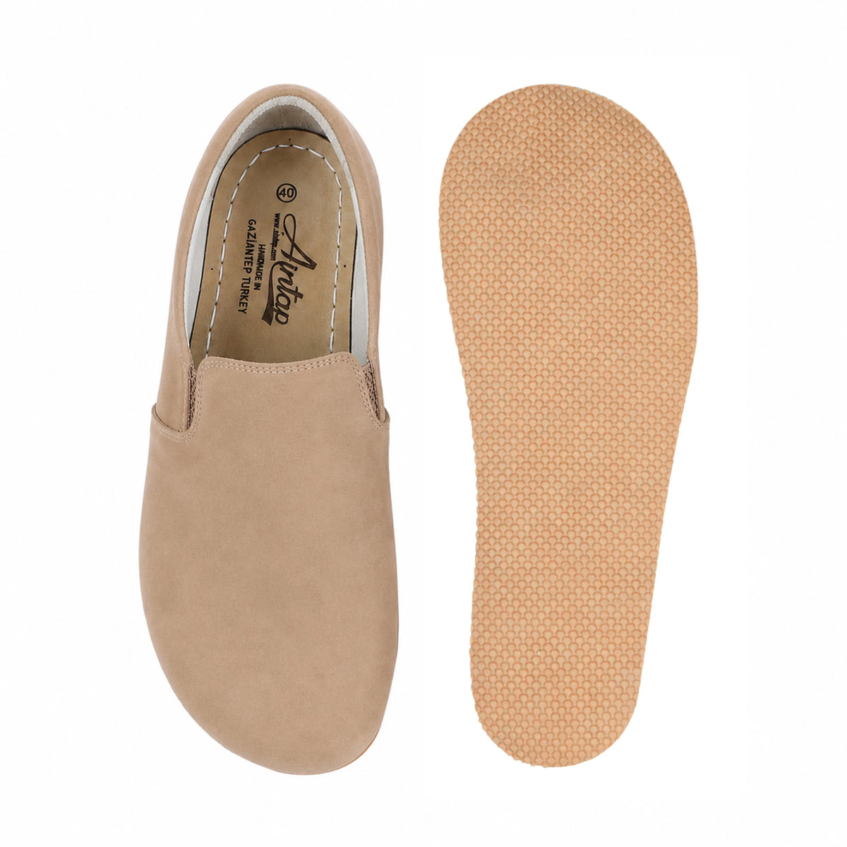 Nubuck Barefoot Slip-On Shoes – Rubber Sole – Cream