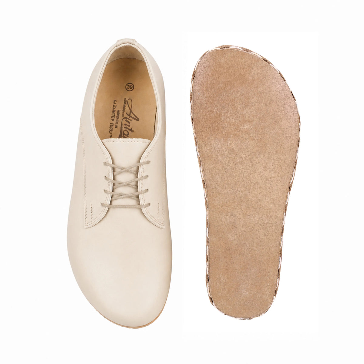 Smooth Barefoot Oxford Shoes — Leather Sole – Cream