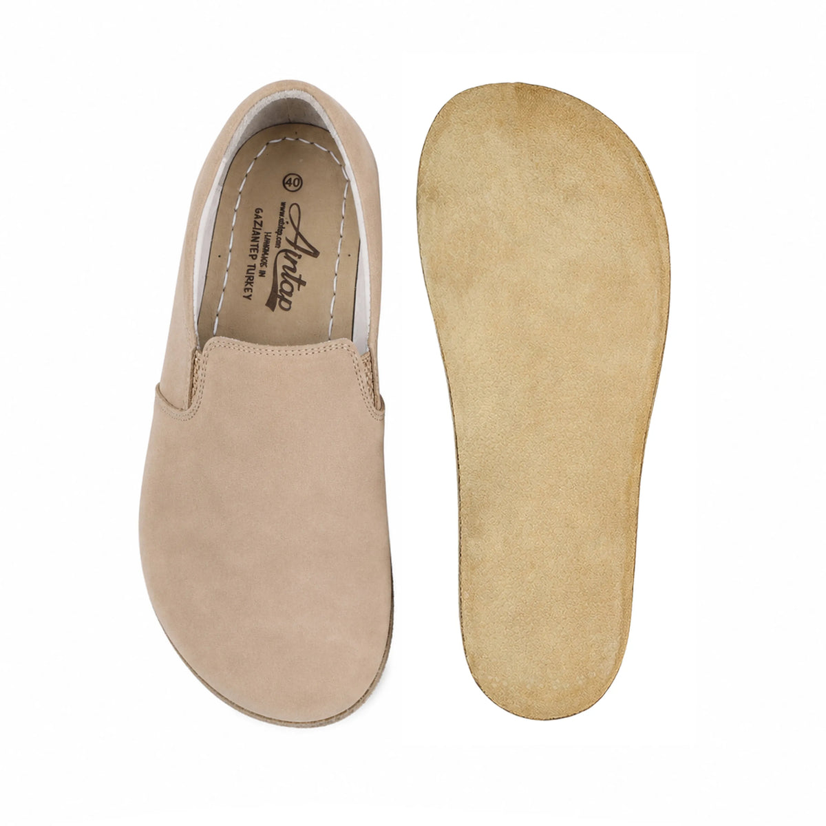 Nubuck Barefoot Slip-On Shoes – Classic Sole — Leather Sole – Cream