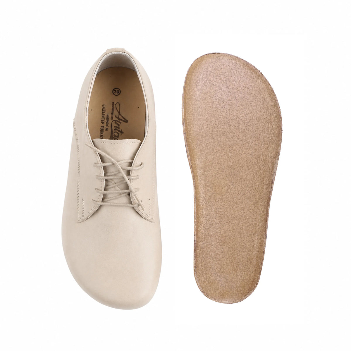 Smooth Barefoot Oxford Shoes – Classic Sole — Leather Sole – Cream