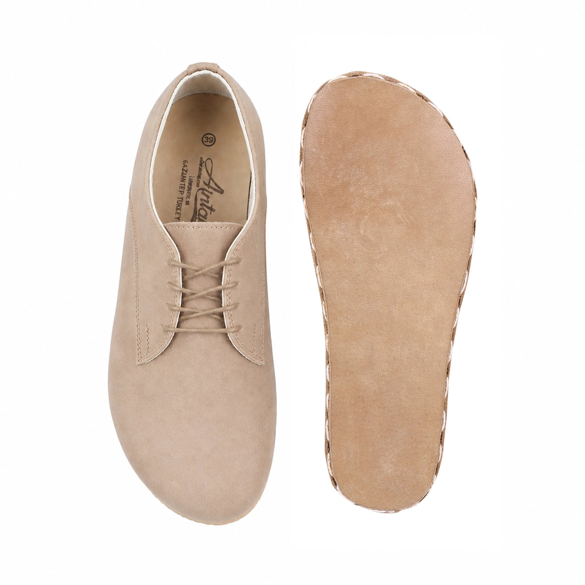 Nubuck Barefoot Oxford Shoes — Leather Sole – Cream