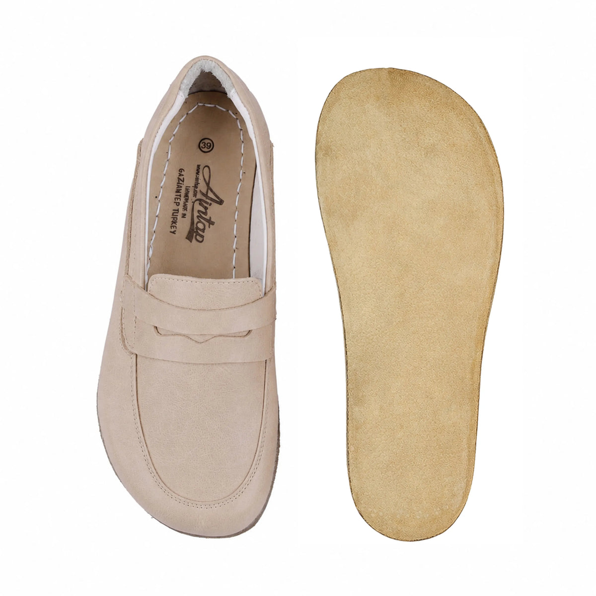 Smooth Barefoot Penny Loafer Shoes – Classic Sole — Leather Sole – Cream