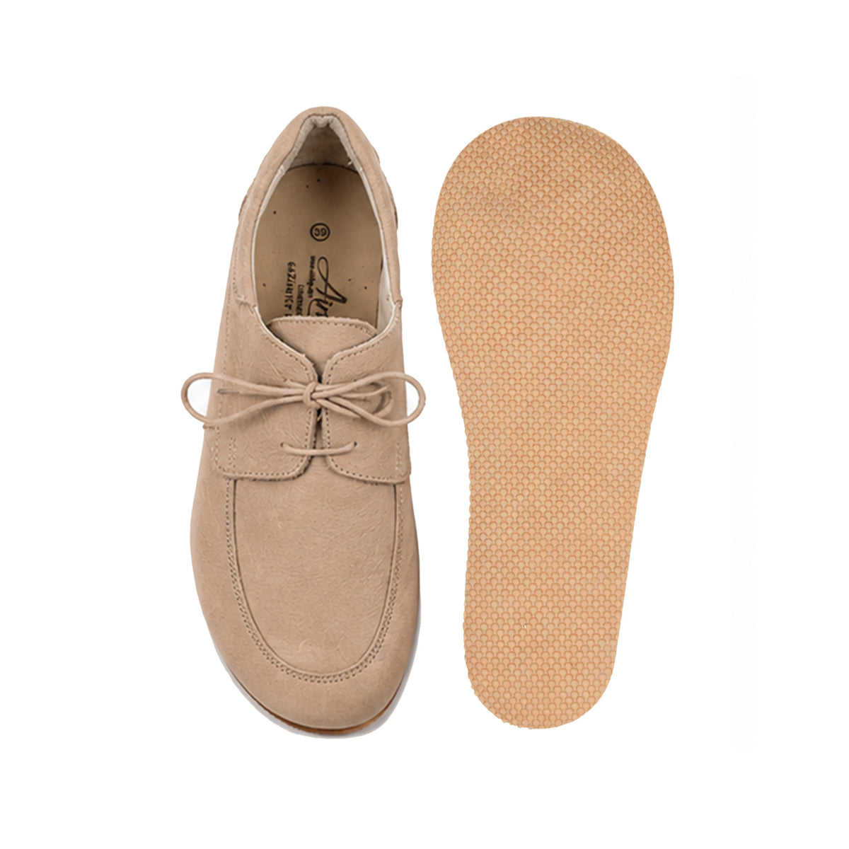 Nubuck Barefoot Laces Penny Loafer Shoes – Rubber Sole – Cream
