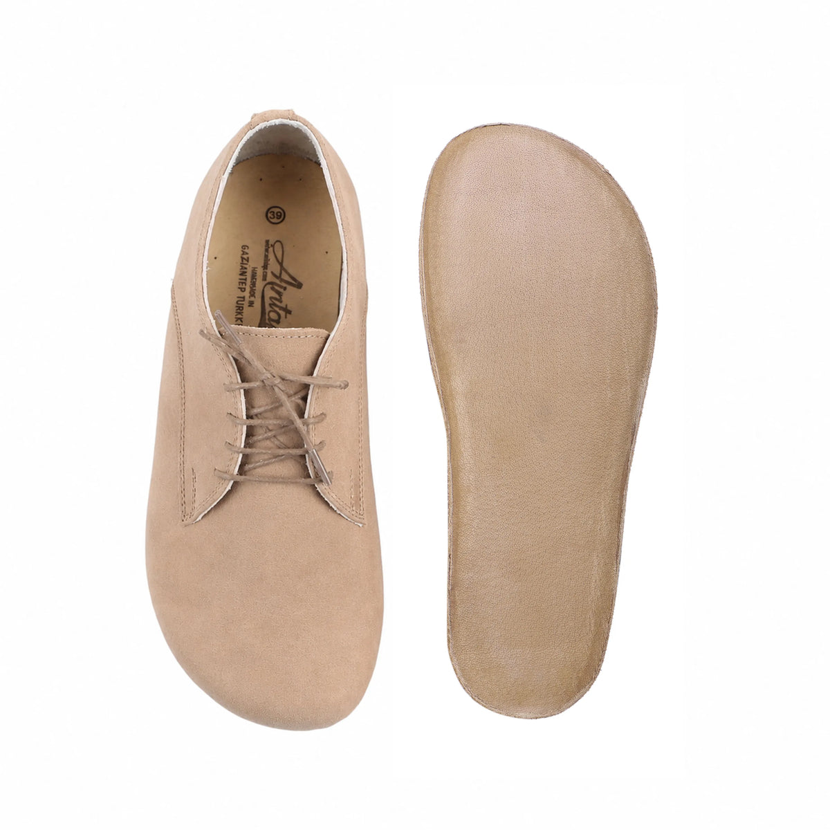 Nubuck Barefoot Oxford Shoes – Classic Sole — Leather Sole – Cream