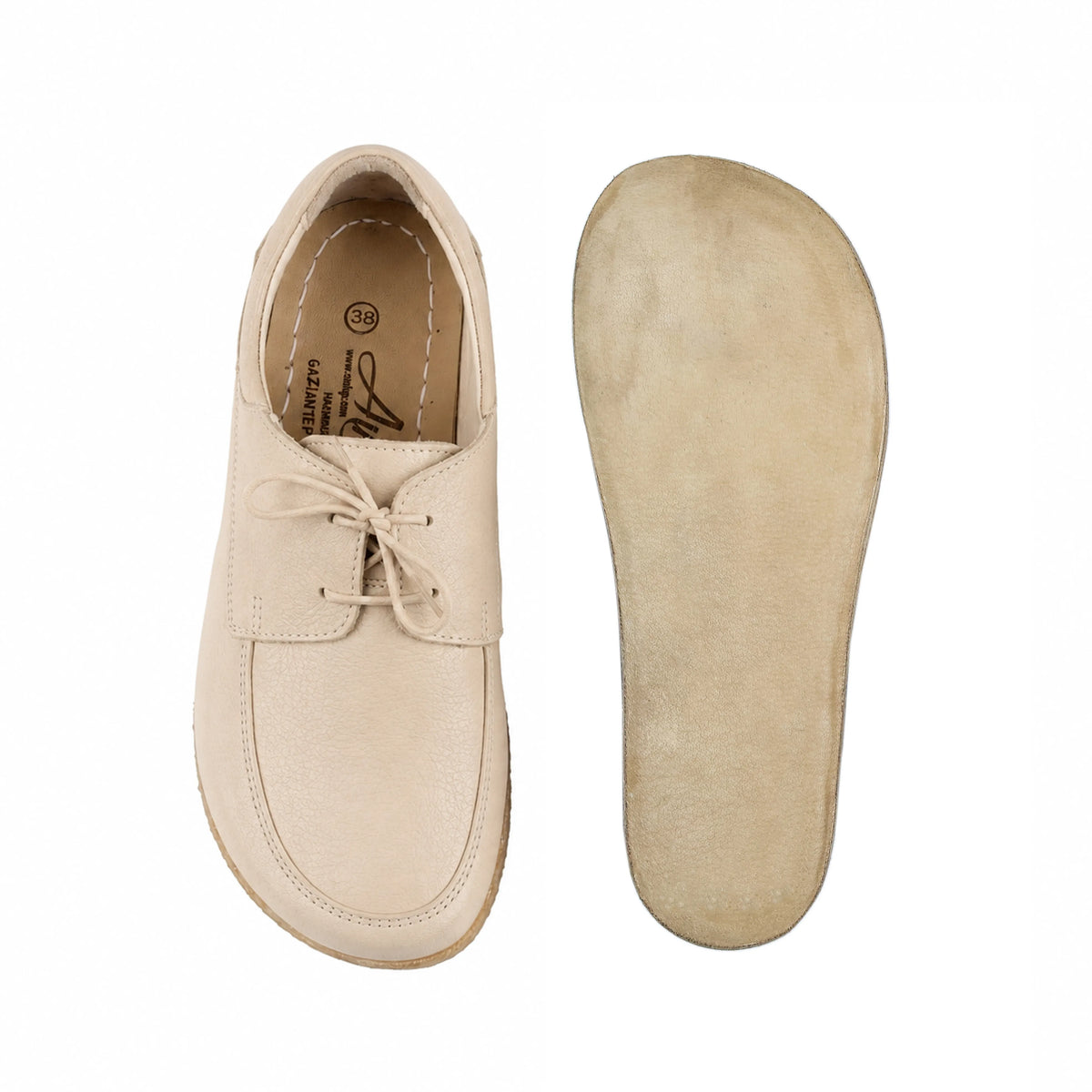 Smooth Barefoot Laces Penny Loafer Shoes – Classic Sole — Leather Sole – Cream