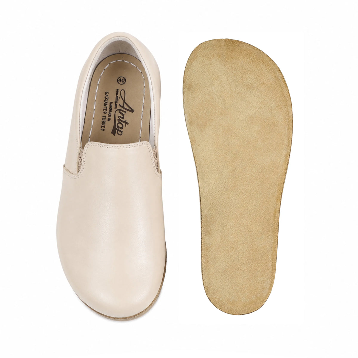 Smooth Barefoot Slip-On Shoes – Classic Sole — Leather Sole – Cream
