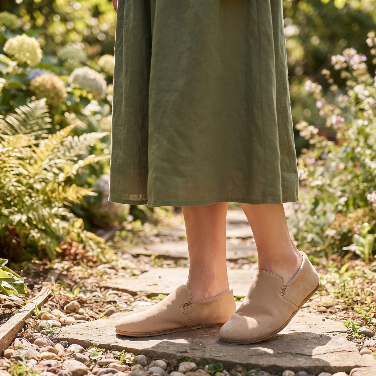 Nubuck Barefoot Slip-On Shoes – Classic Sole — Leather Sole – Cream